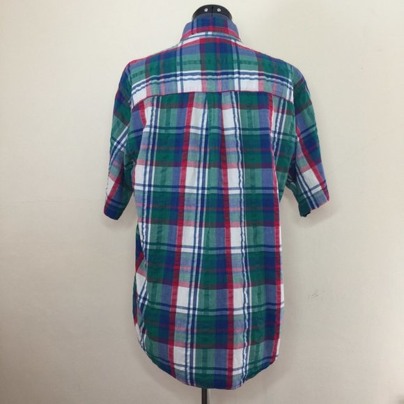 Land's End Men's Madras Short Sleeve Shirt - Picture 2 of 5
